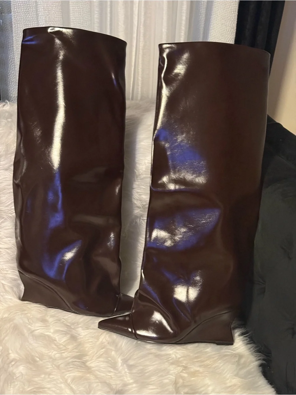 Sleek Over-the-Knee Pointed Toe Boots in Dark Brown